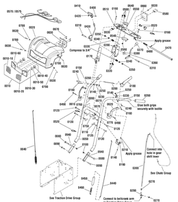 Handles And Controls Group Diagram and Parts List for 1696043-LP37057-1028E 2011 Briggs and Stratton Snow Blower